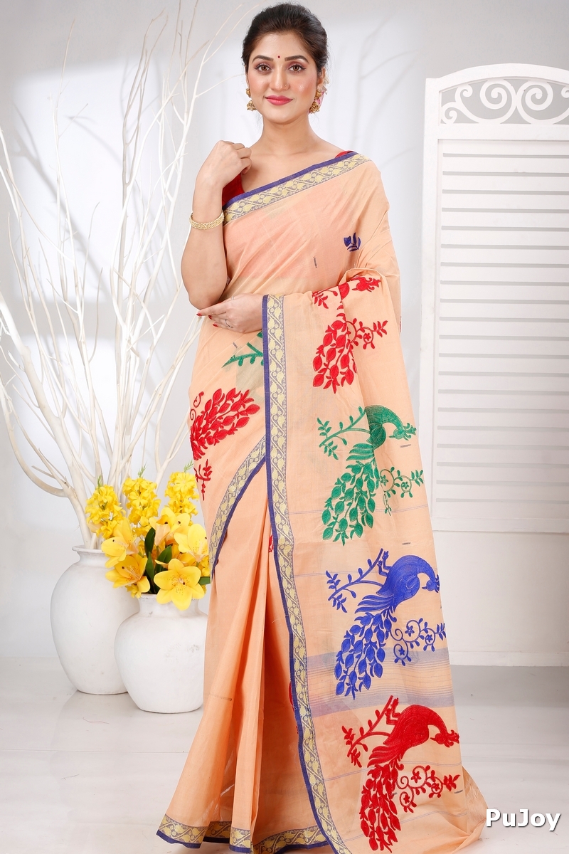 Dark Cream Pure Cotton Embi Gaela Moyur Tant Embroidery (1463)