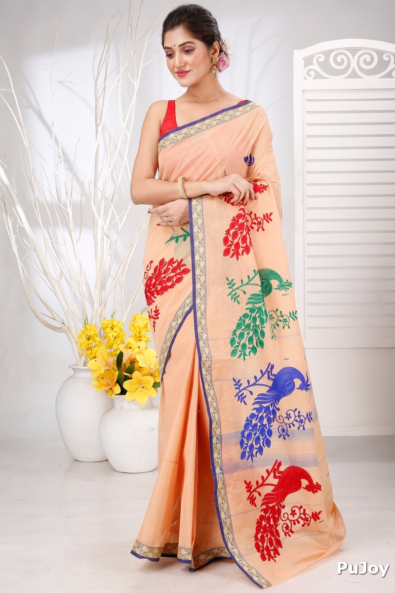Dark Cream Pure Cotton Embi Gaela Moyur Tant Embroidery (1463)