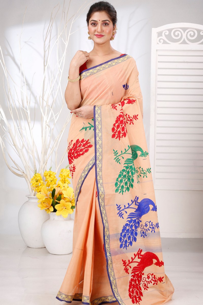 Dark Cream Pure Cotton Embi Gaela Moyur Tant Embroidery (1463)