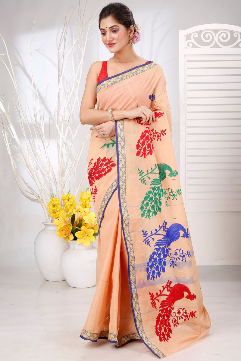 Dark Cream Pure Cotton Embi Gaela Moyur Tant Embroidery (1463)