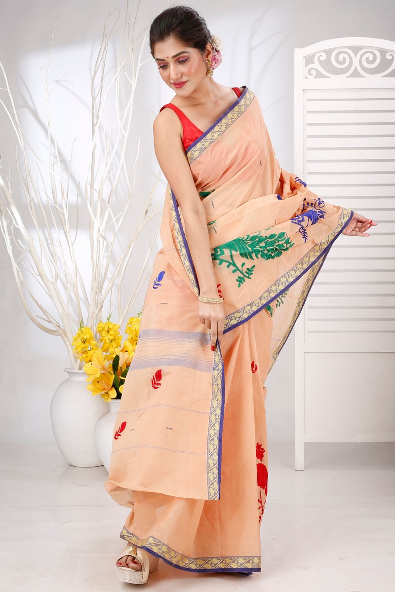 Dark Cream Pure Cotton Embi Gaela Moyur Tant Embroidery (1463)