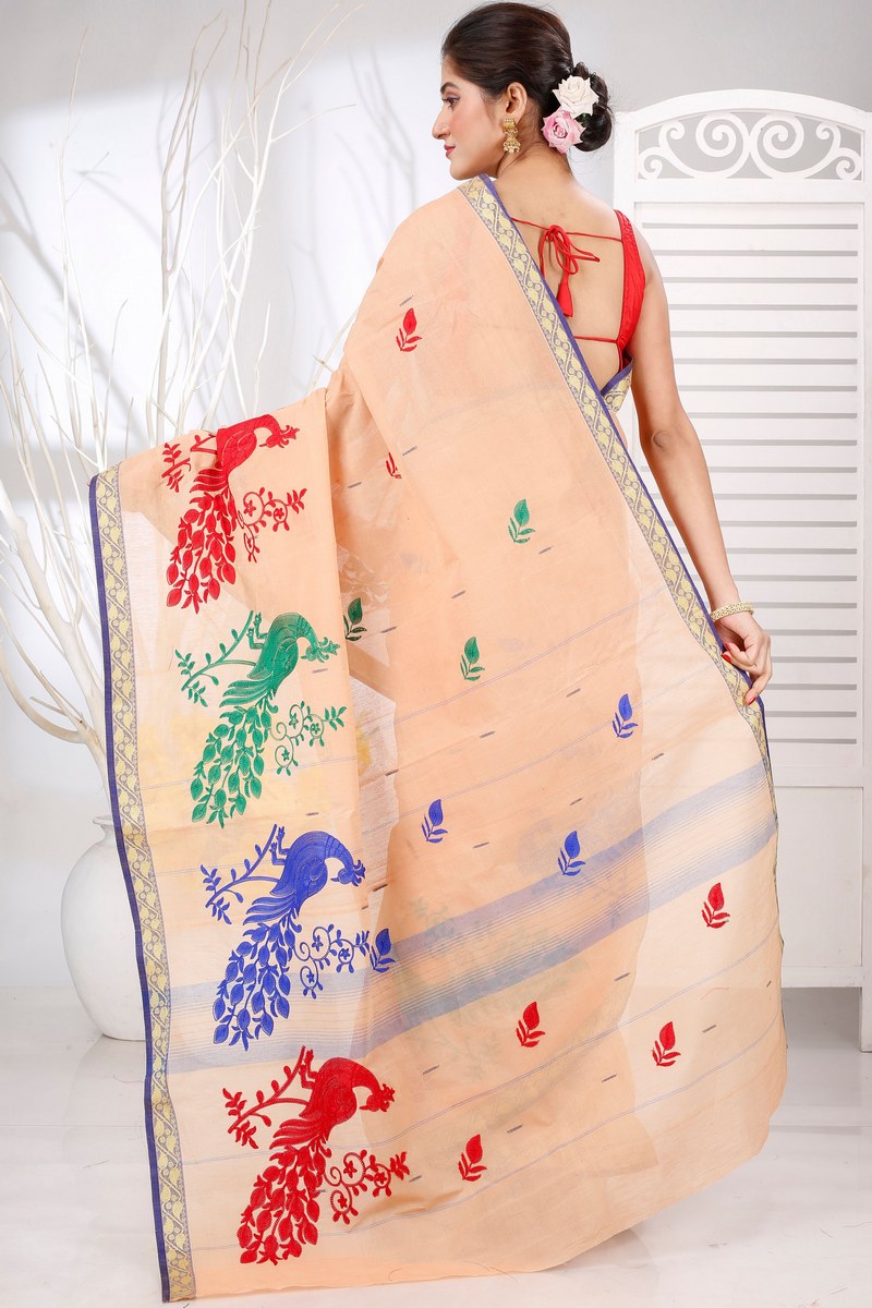 Dark Cream Pure Cotton Embi Gaela Moyur Tant Embroidery (1463)