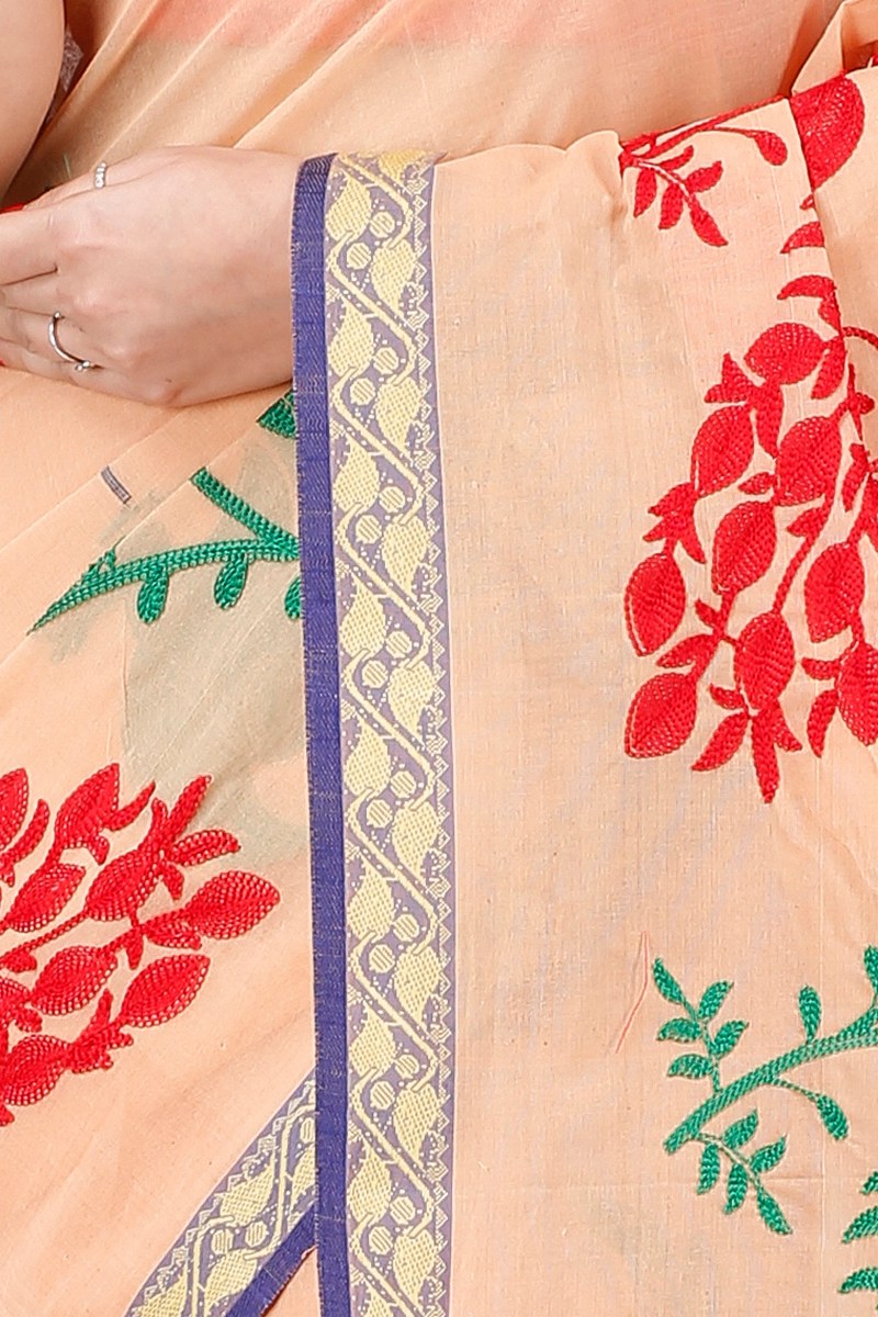 Dark Cream Pure Cotton Embi Gaela Moyur Tant Embroidery (1463)