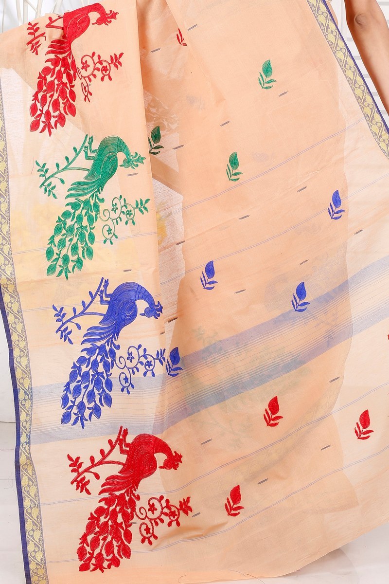 Dark Cream Pure Cotton Embi Gaela Moyur Tant Embroidery (1463)