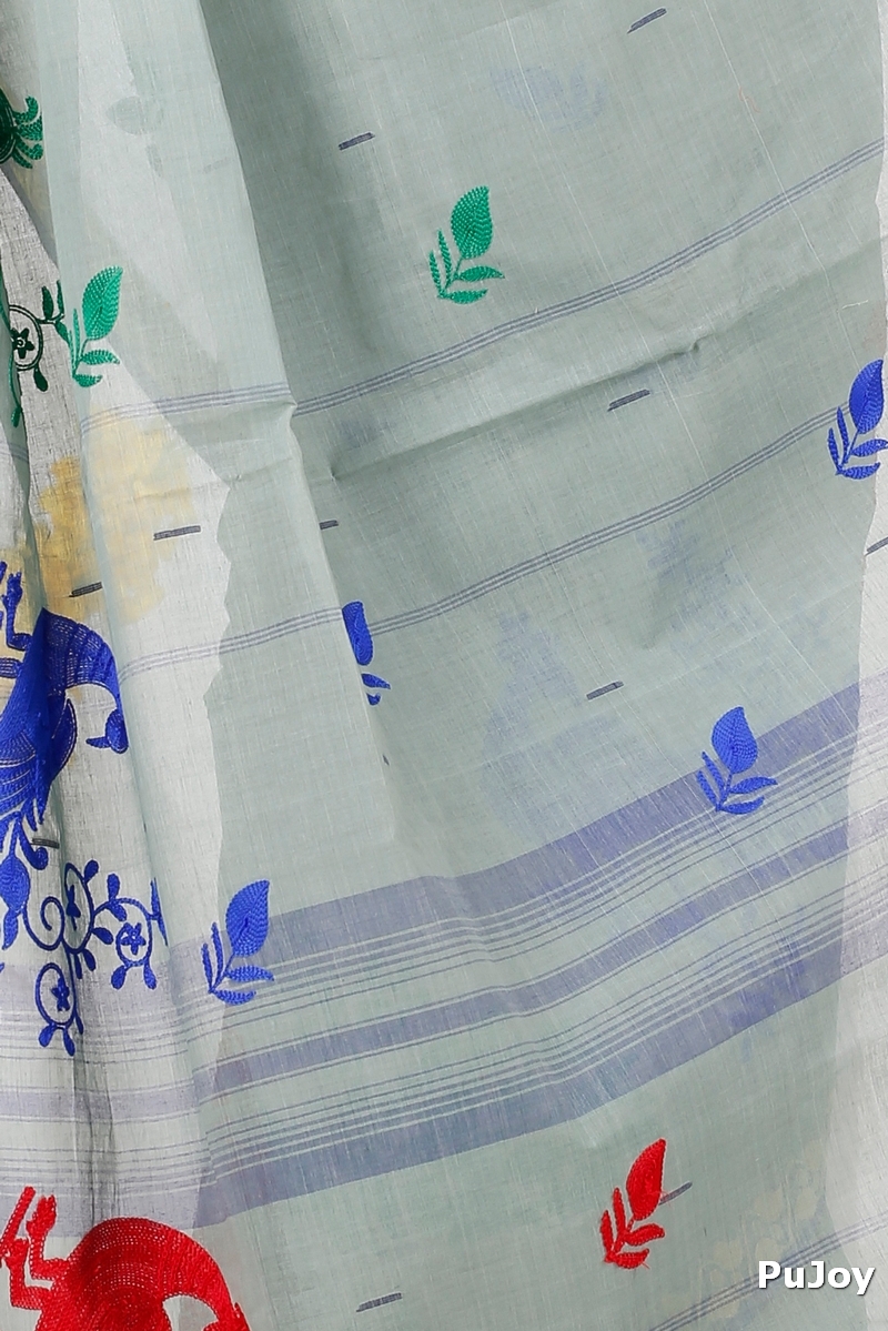 Light Grey Pure Cotton Embi Gaela Moyur Tant Embroidery (1464)