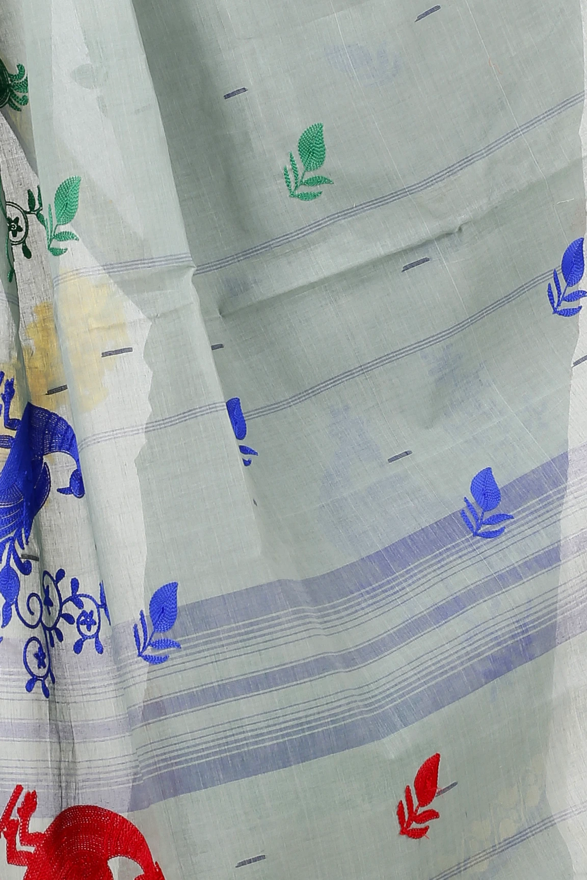 Light Grey Pure Cotton Embi Gaela Moyur Tant Embroidery (1464)