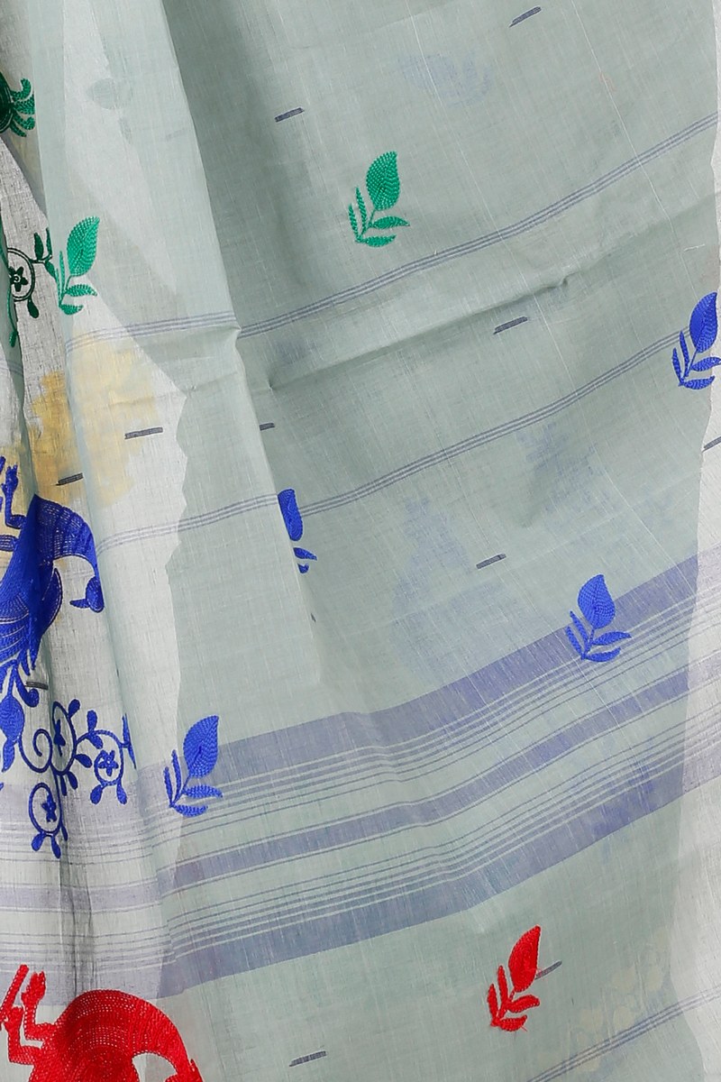 Light Grey Pure Cotton Embi Gaela Moyur Tant Embroidery (1464)