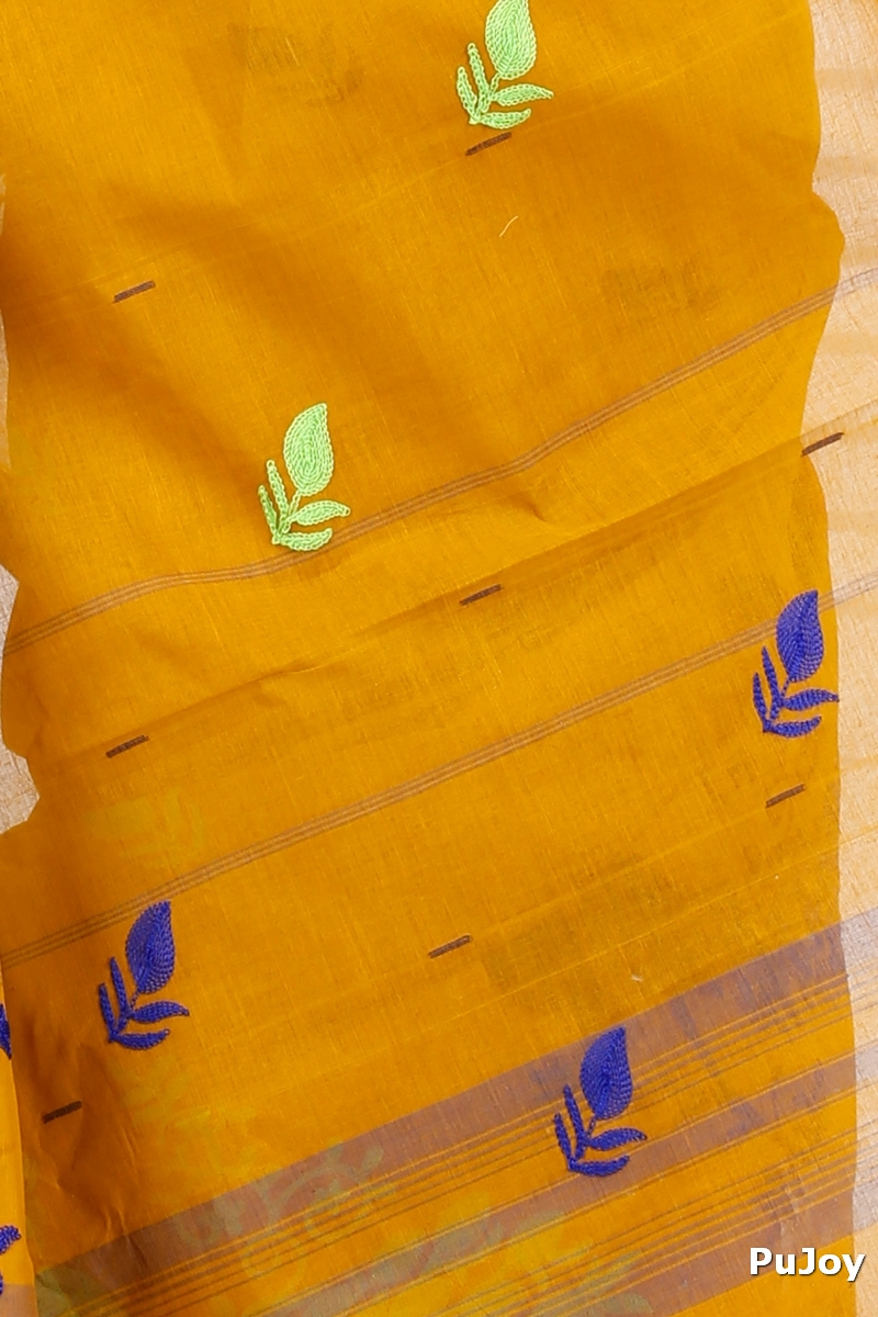 Mustard Yellow Pure Cotton Embi Gaela Moyur Tant Embroidery (1466)