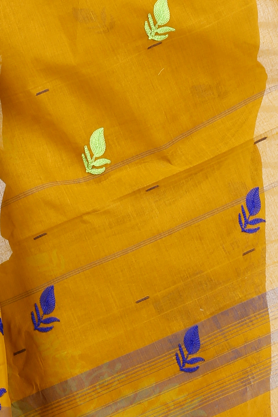 Mustard Yellow Pure Cotton Embi Gaela Moyur Tant Embroidery (1466)