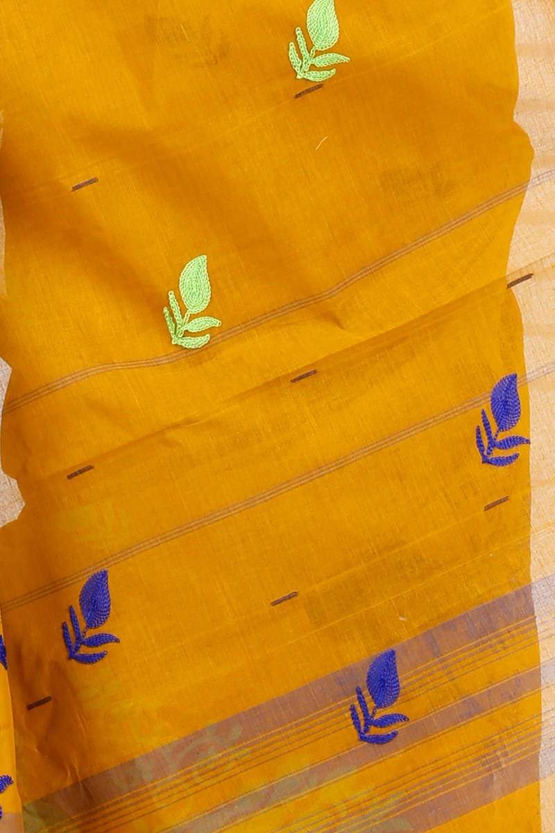 Mustard Yellow Pure Cotton Embi Gaela Moyur Tant Embroidery (1466)