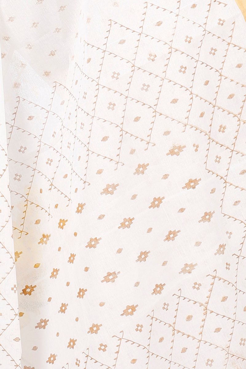 White Gold Pure Cotton Ekant Print Tant Saree Print (1467)