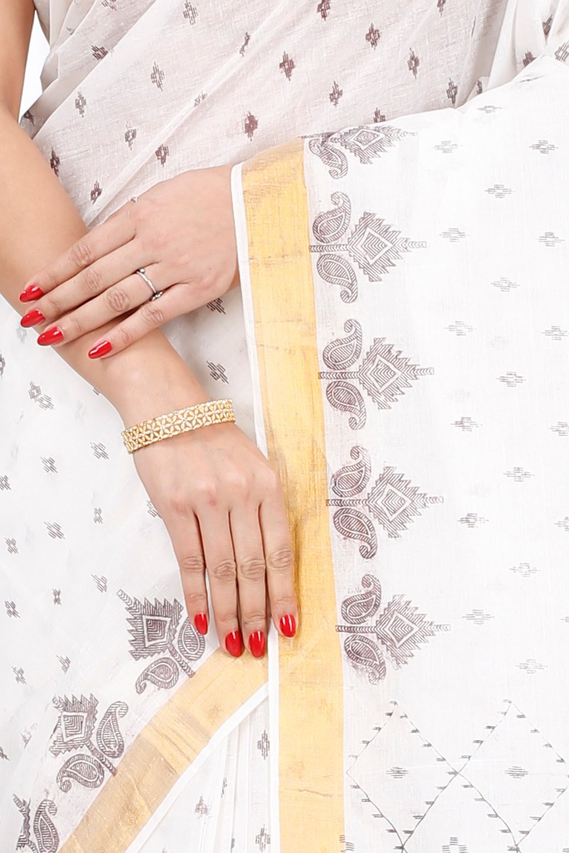 White Brown Pure Cotton Ekant Print Tant Saree Print (1468)