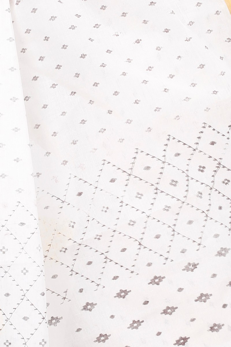 White Brown Pure Cotton Ekant Print Tant Saree Print (1468)