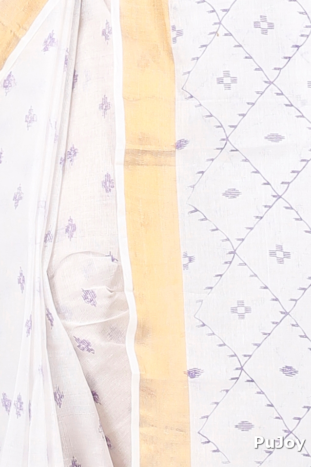 White Purpel Pure Cotton Ekant Print Tant Saree Print (1469)