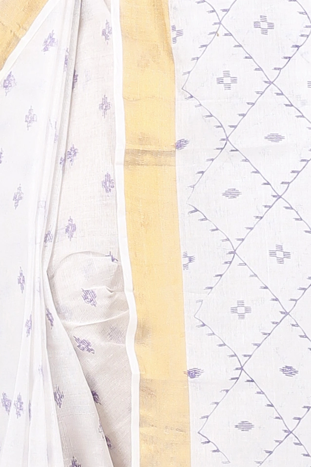 White Purpel Pure Cotton Ekant Print Tant Saree Print (1469)