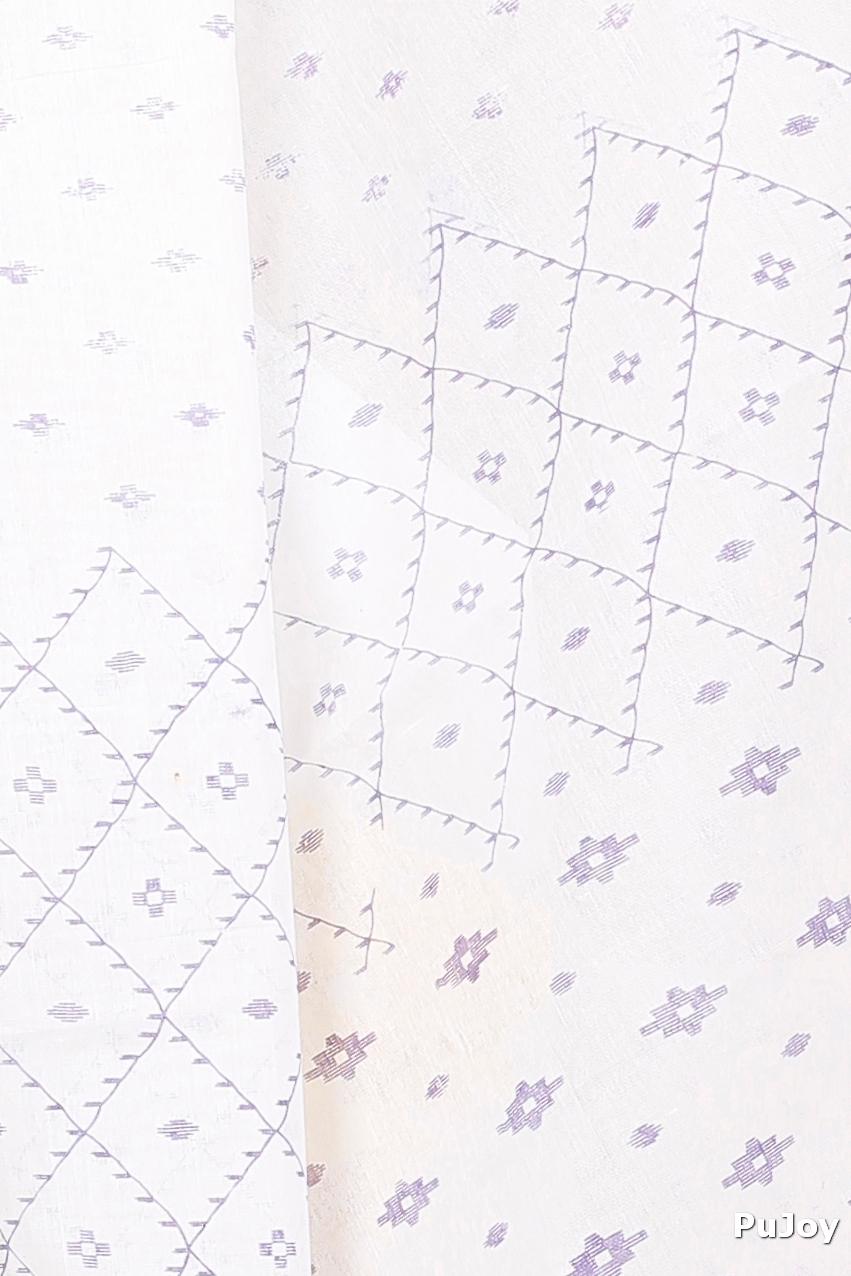 White Purpel Pure Cotton Ekant Print Tant Saree Print (1469)