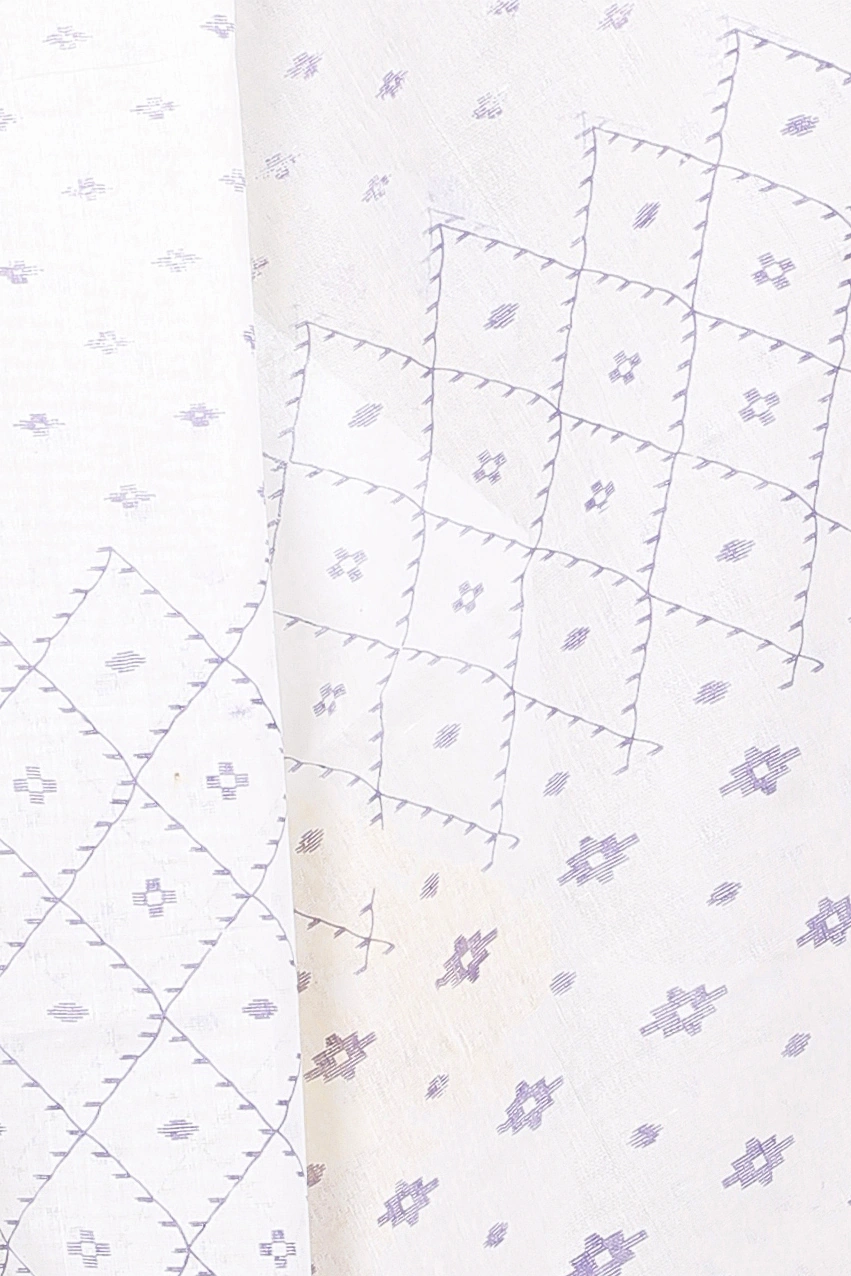 White Purpel Pure Cotton Ekant Print Tant Saree Print (1469)