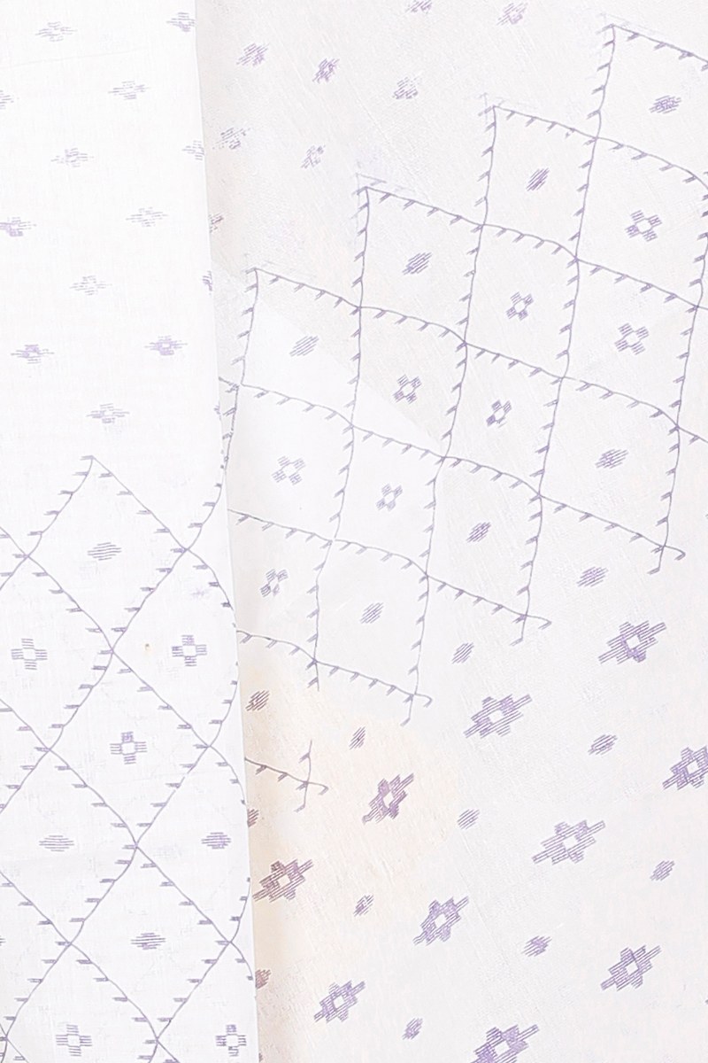White Purpel Pure Cotton Ekant Print Tant Saree Print (1469)