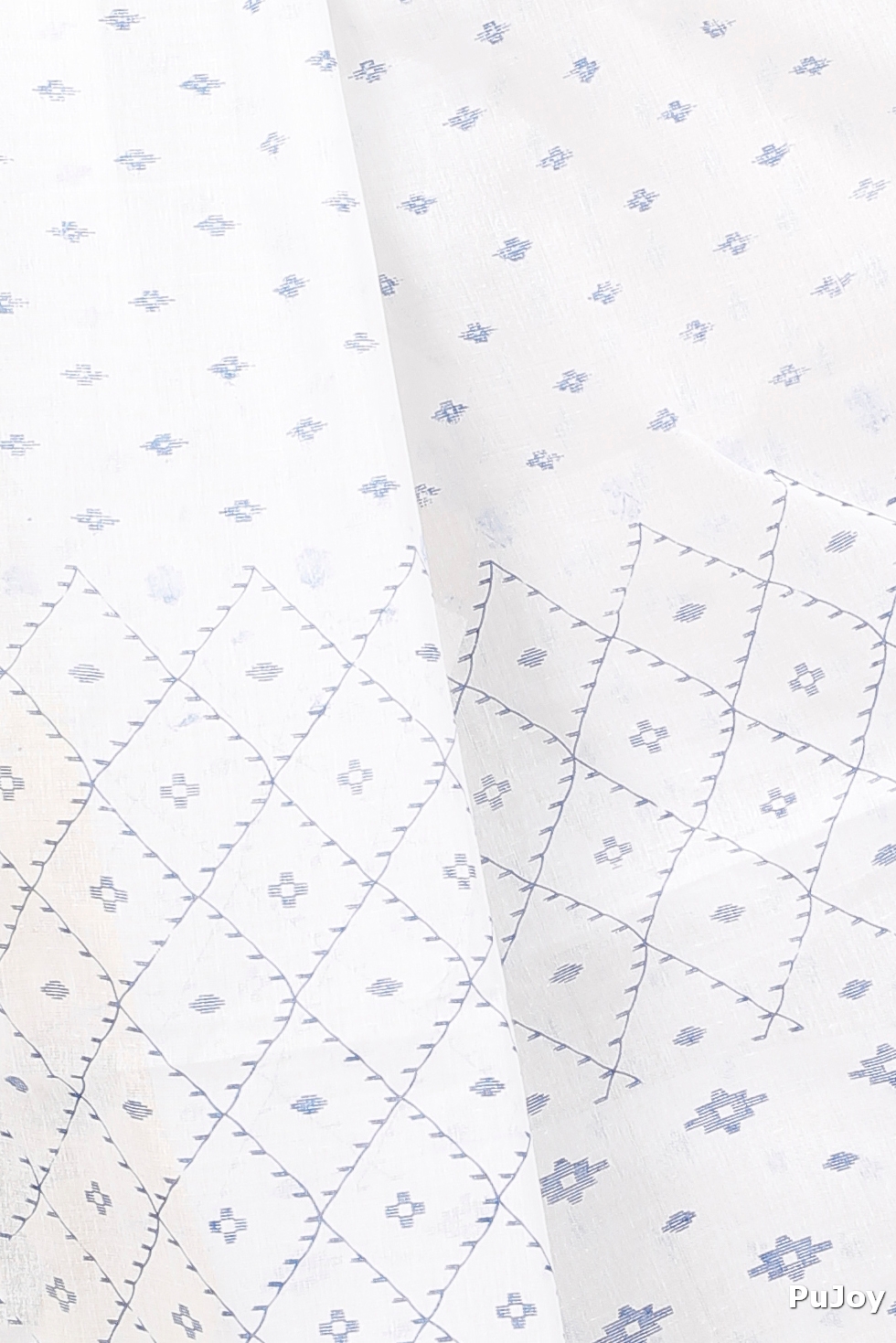 White Blue Pure Cotton Ekant Print Tant Saree Print (1470)