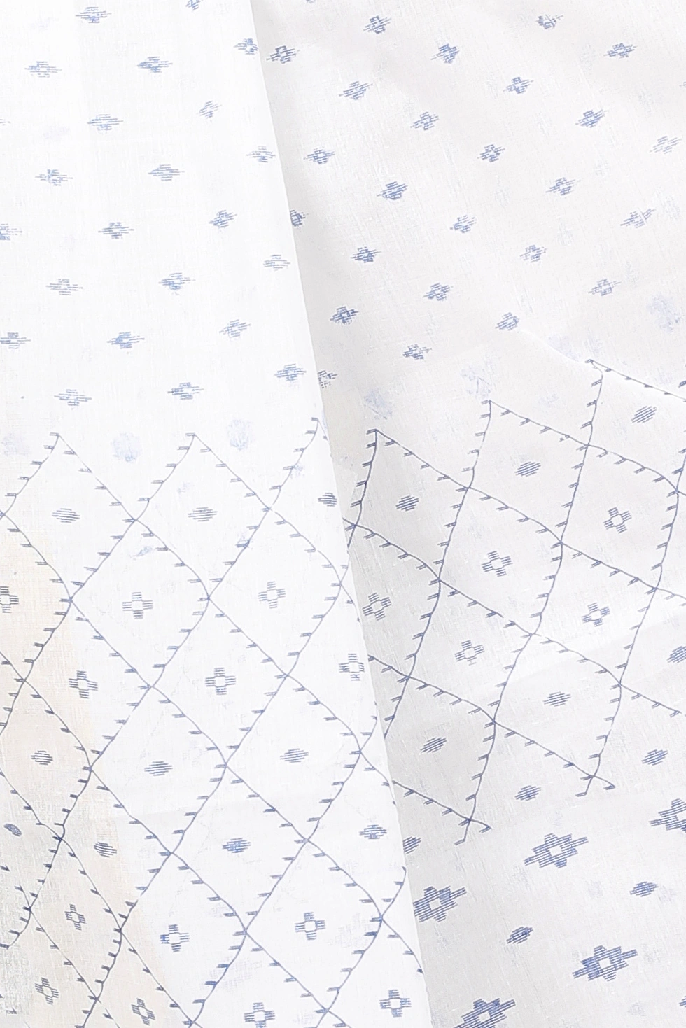 White Blue Pure Cotton Ekant Print Tant Saree Print (1470)