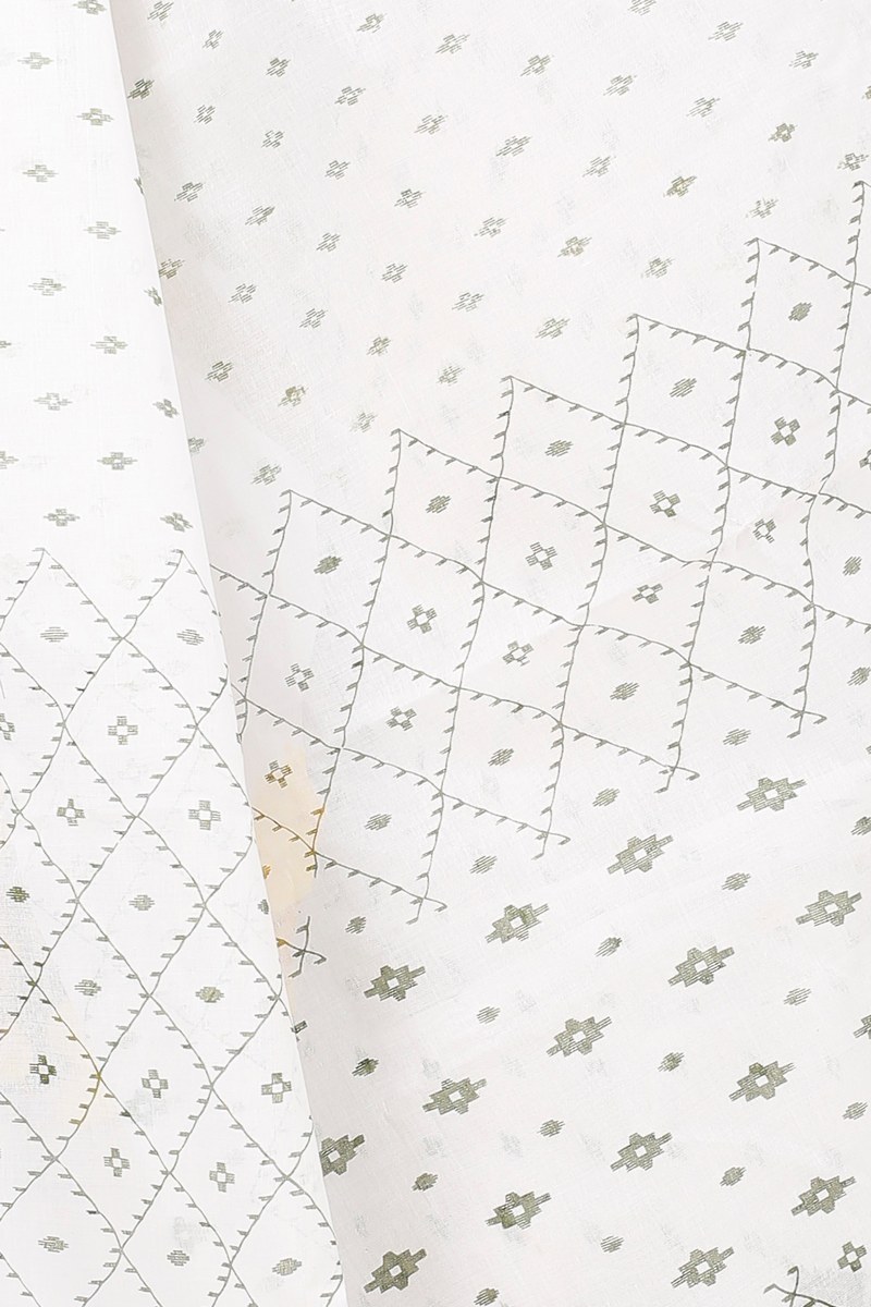 White Green Pure Cotton Ekant Print Tant Saree Print (1471)