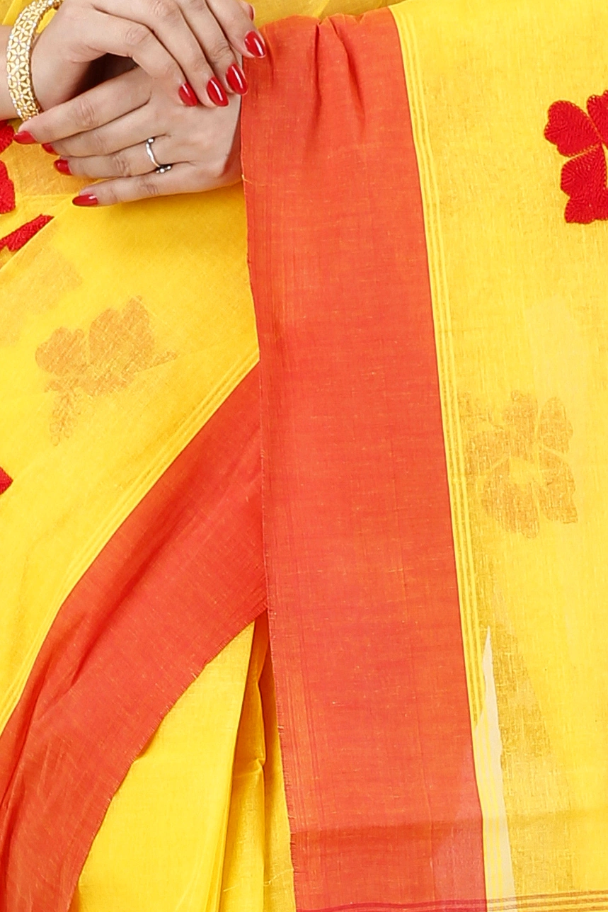 Yellow Red Pure Cotton Embi Elu Joba Tant Embroidery (1472)