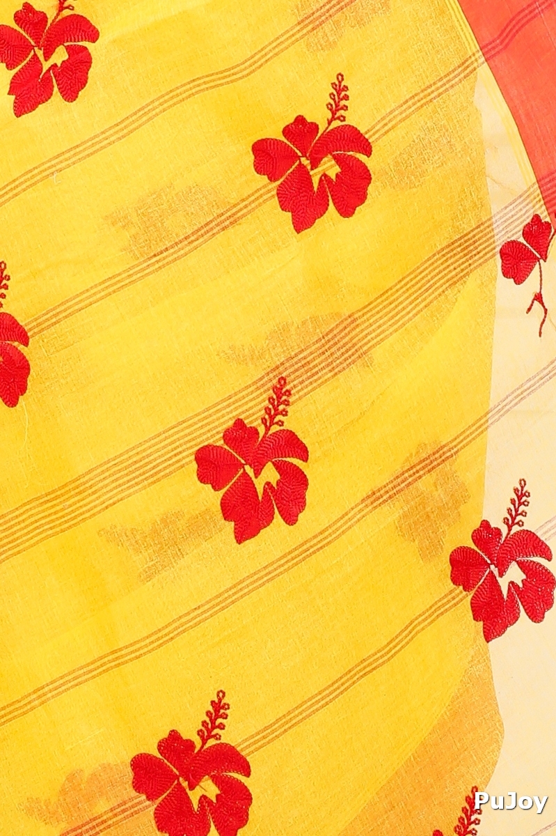 Yellow Red Pure Cotton Embi Elu Joba Tant Embroidery (1472)