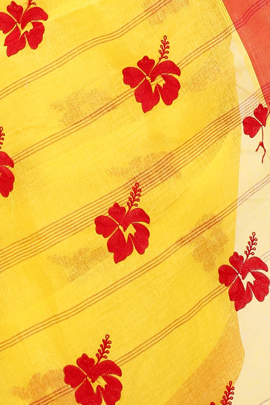 Yellow Red Pure Cotton Embi Elu Joba Tant Embroidery (1472)
