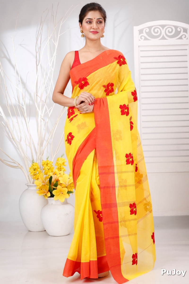 Yellow Red Pure Cotton Embi Elu Joba Tant Embroidery (1472)