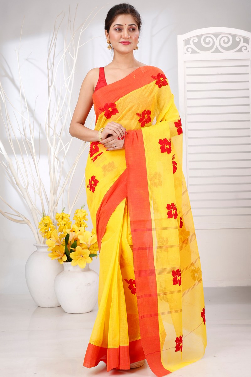 Yellow Red Pure Cotton Embi Elu Joba Tant Embroidery (1472)