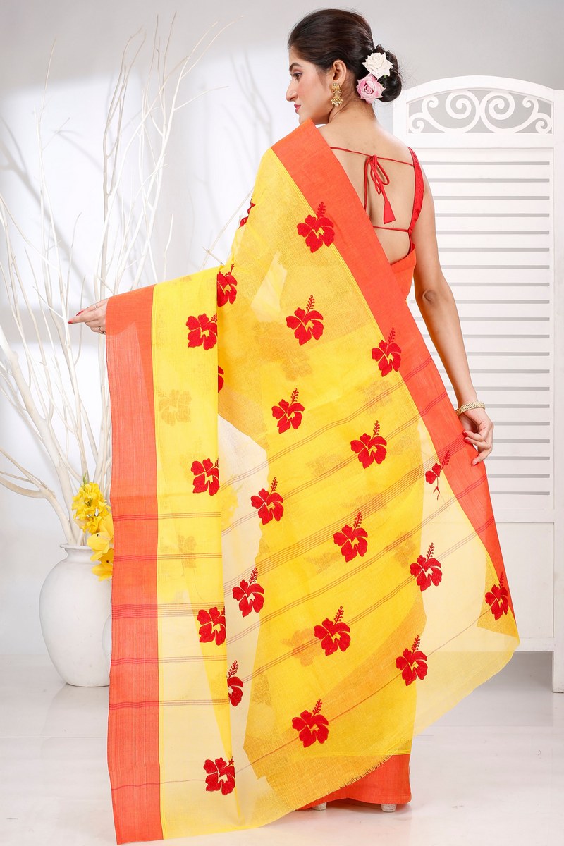 Yellow Red Pure Cotton Embi Elu Joba Tant Embroidery (1472)