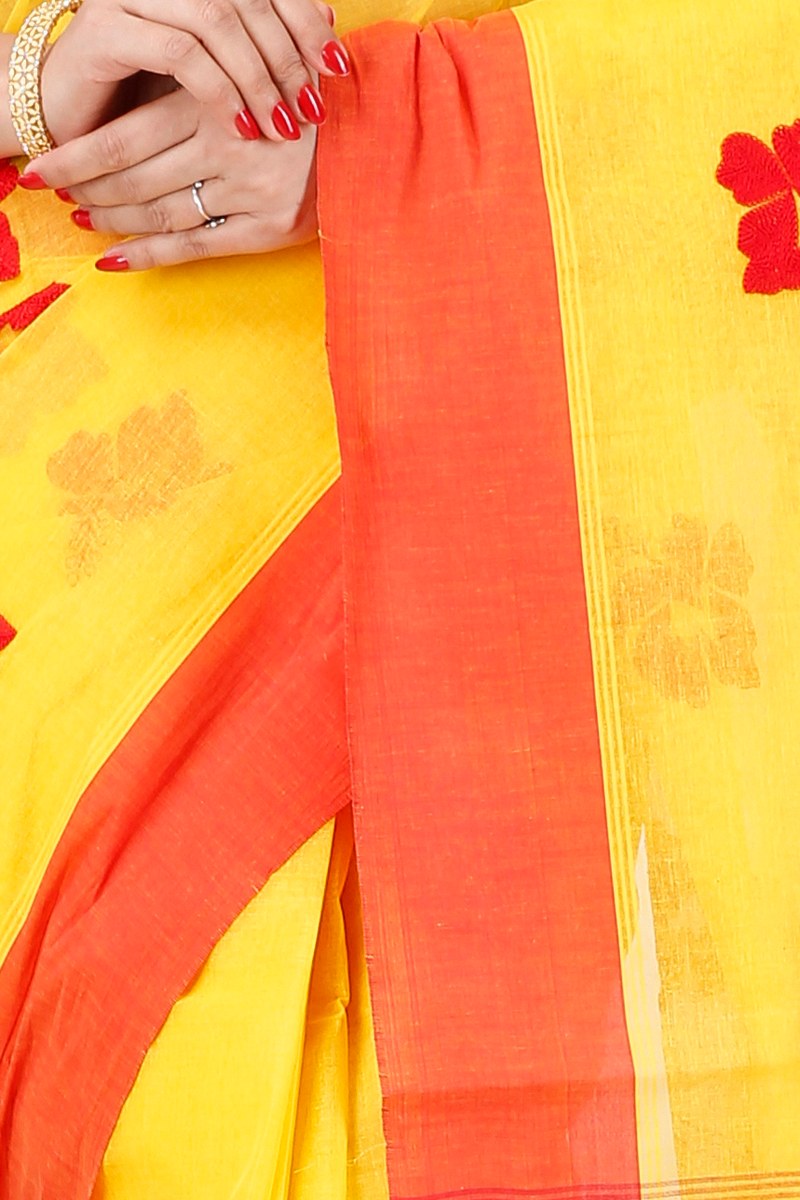 Yellow Red Pure Cotton Embi Elu Joba Tant Embroidery (1472)