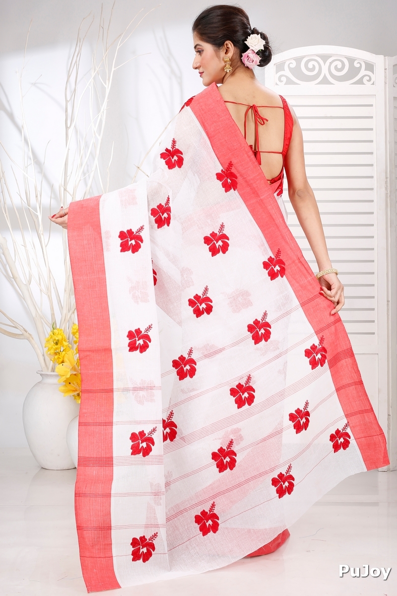 White Red Pure Cotton Embi Elu Joba Tant Embroidery (1473)