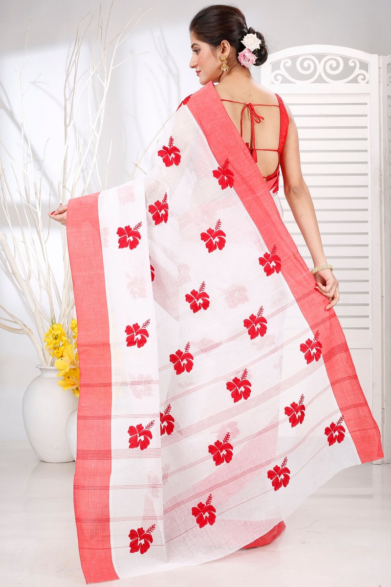 White Red Pure Cotton Embi Elu Joba Tant Embroidery (1473)