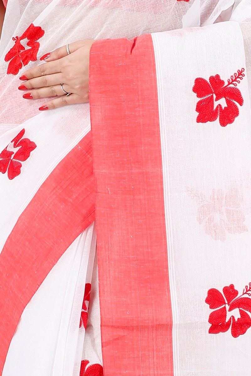 White Red Pure Cotton Embi Elu Joba Tant Embroidery (1473)