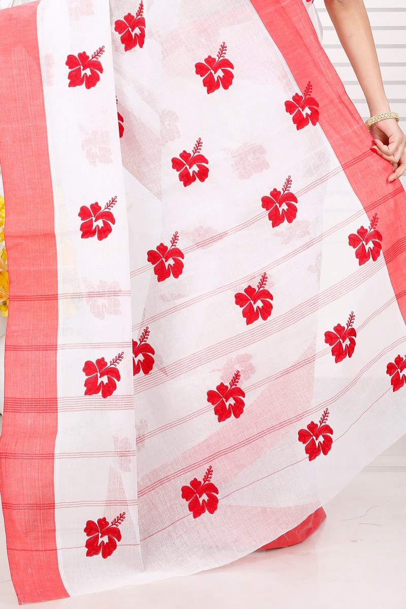 White Red Pure Cotton Embi Elu Joba Tant Embroidery (1473)