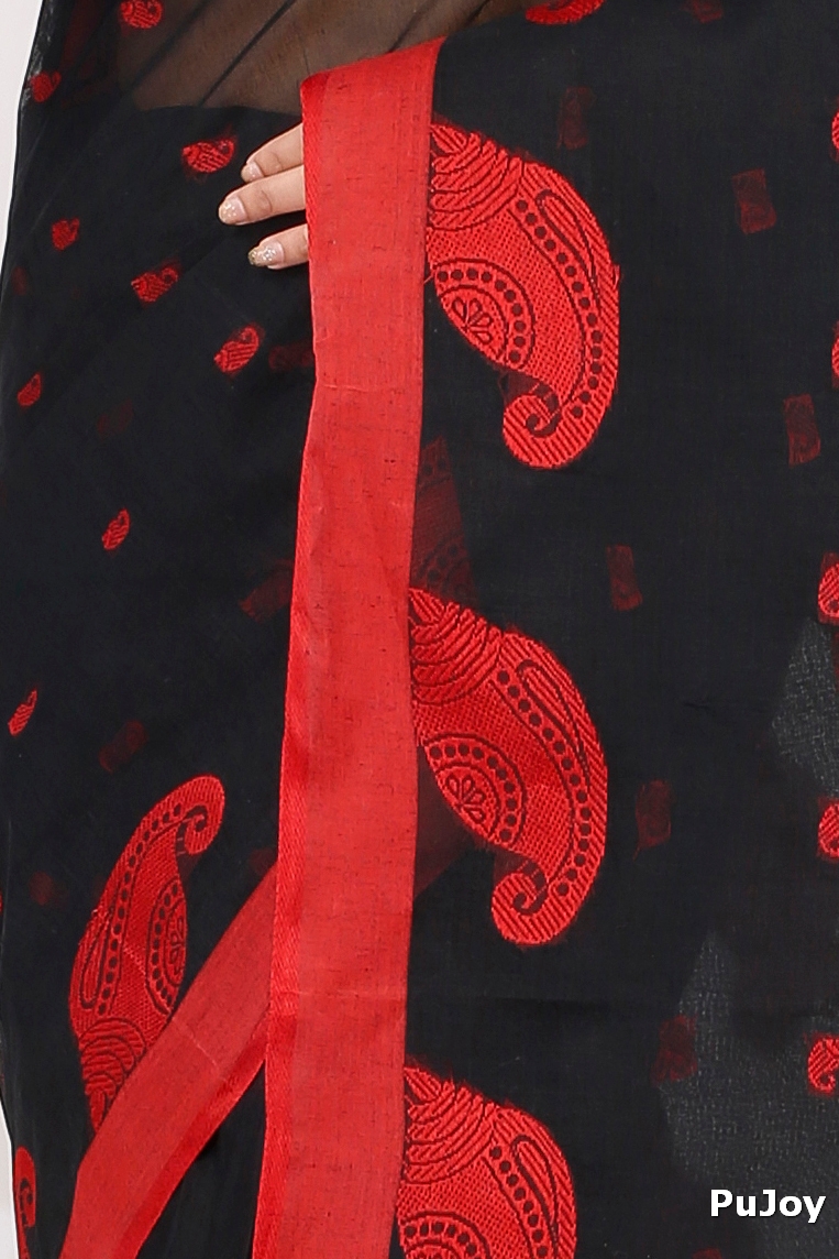 Black Pure Cotton Epto Shonko Tant Saree (1474)
