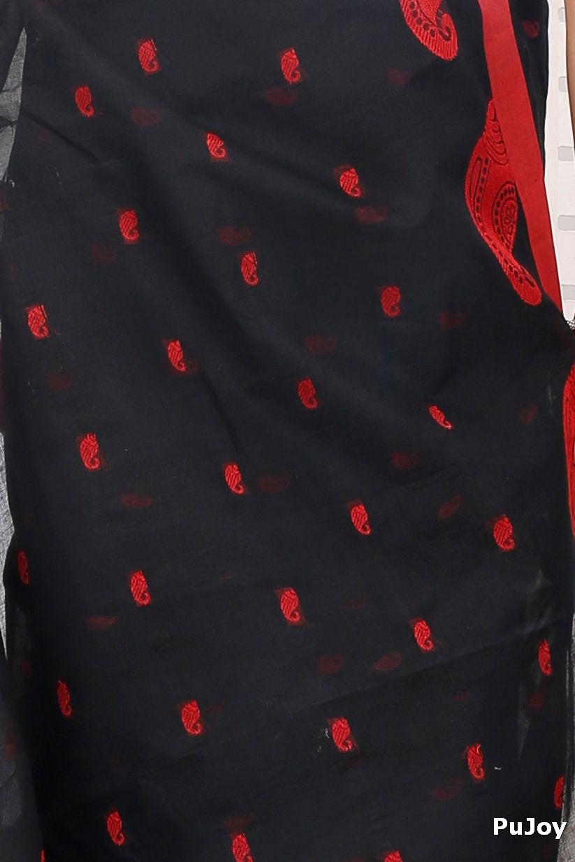 Black Pure Cotton Epto Shonko Tant Saree (1474)
