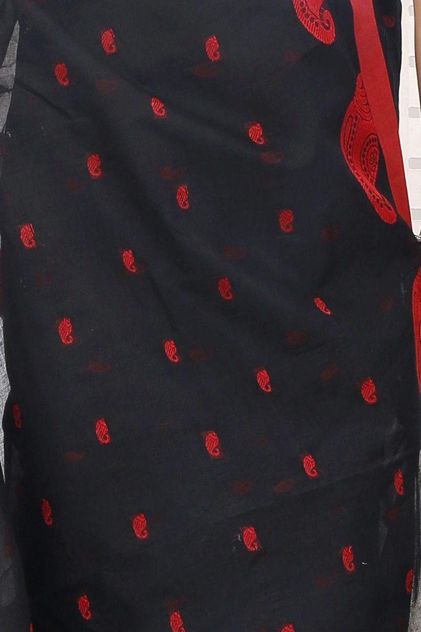 Black Pure Cotton Epto Shonko Tant Saree (1474)
