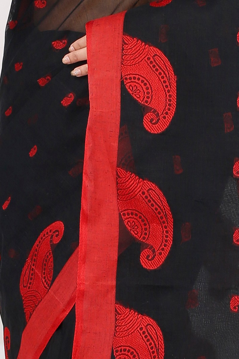 Black Pure Cotton Epto Shonko Tant Saree (1474)