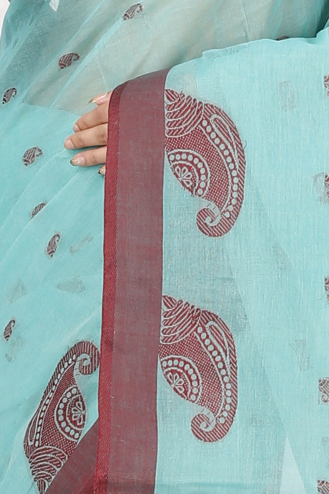 See Green Pure Cotton Epto Shonko Tant Saree (1475)