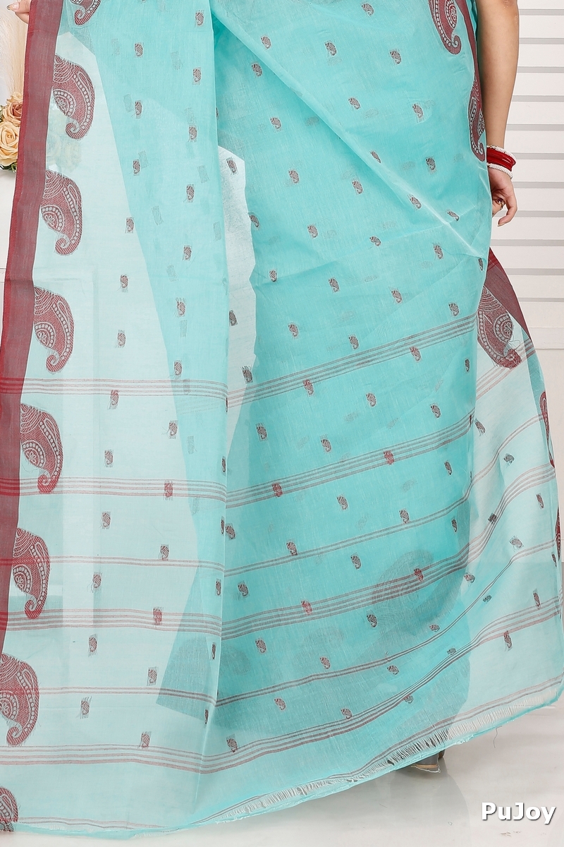 See Green Pure Cotton Epto Shonko Tant Saree (1475)