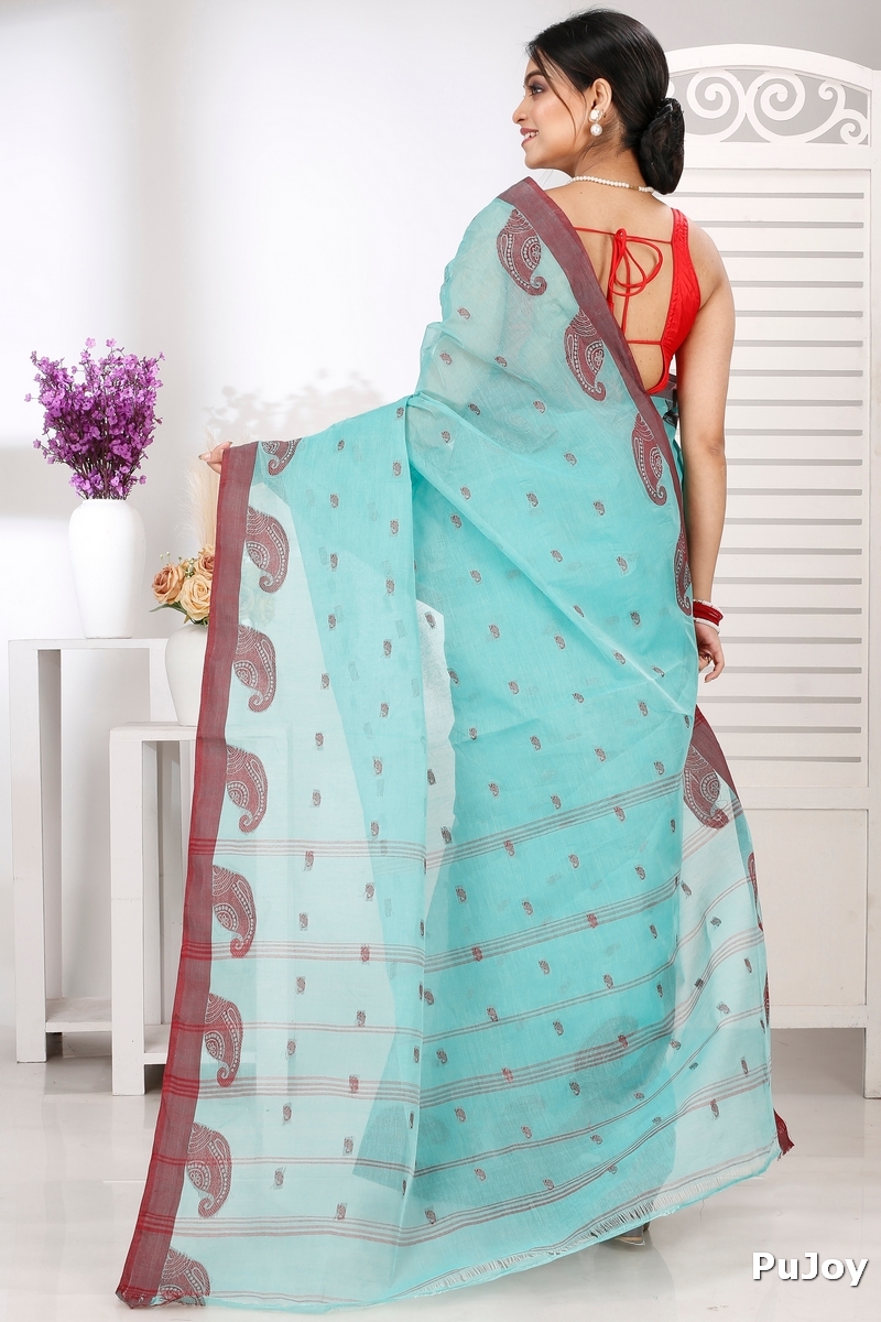 See Green Pure Cotton Epto Shonko Tant Saree (1475)