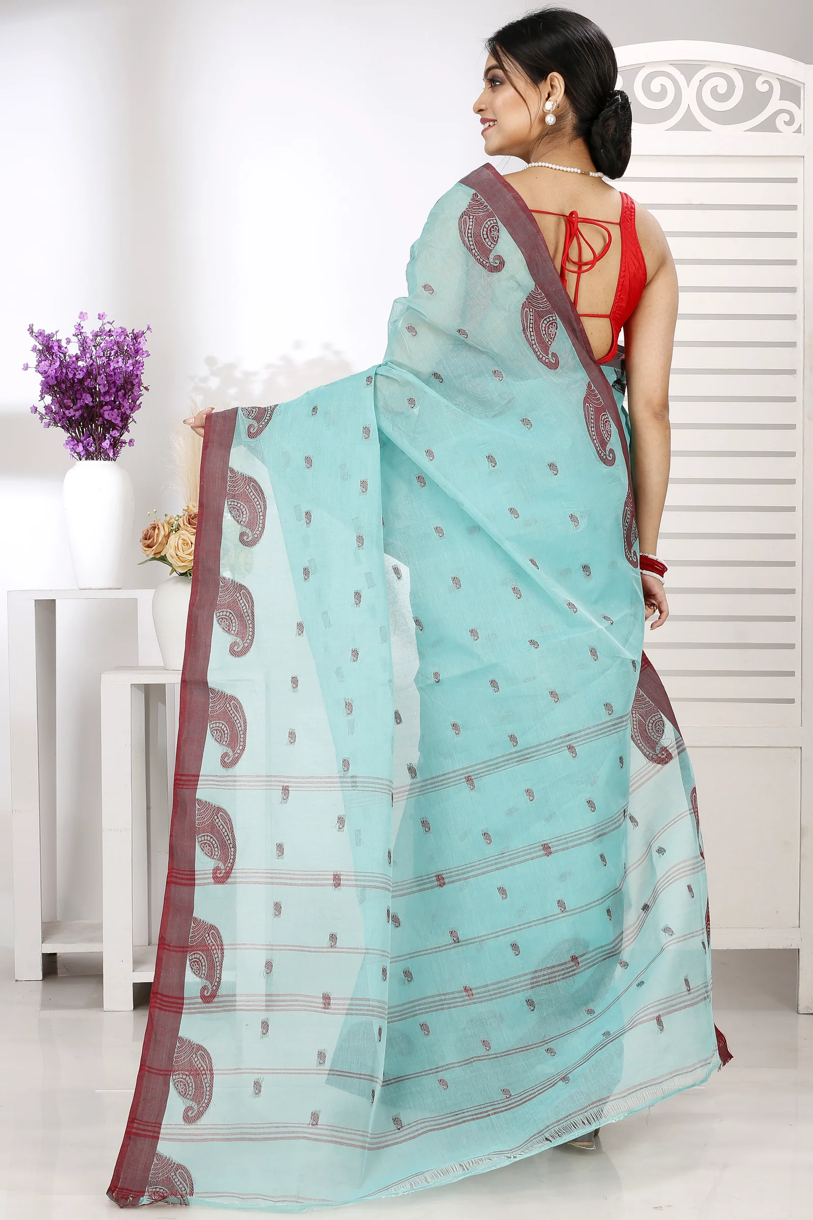See Green Pure Cotton Epto Shonko Tant Saree (1475)