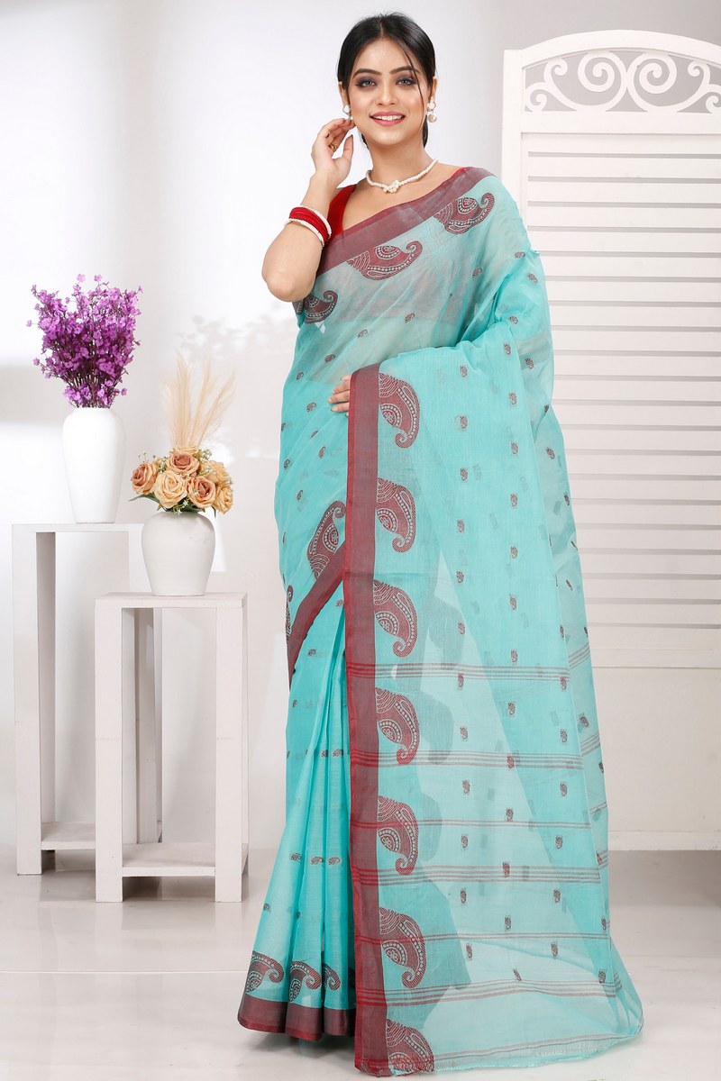 See Green Pure Cotton Epto Shonko Tant Saree (1475)
