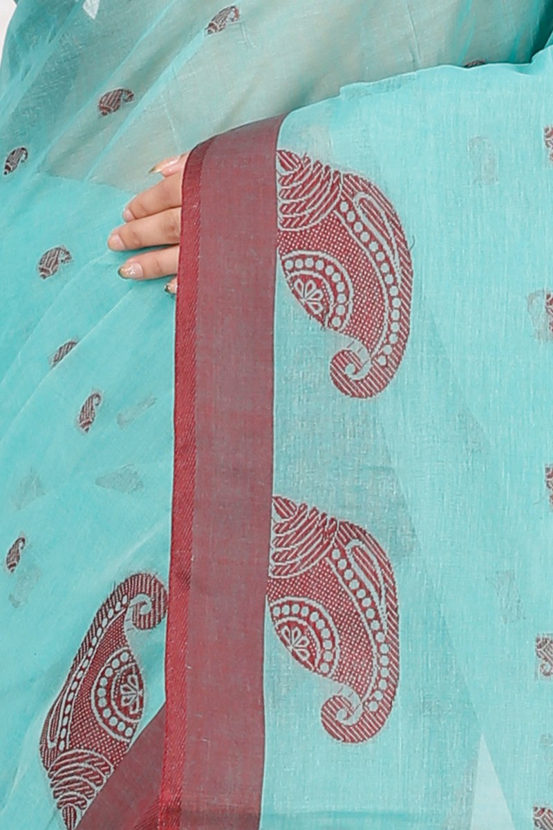 See Green Pure Cotton Epto Shonko Tant Saree (1475)