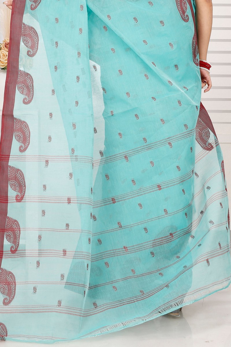 See Green Pure Cotton Epto Shonko Tant Saree (1475)