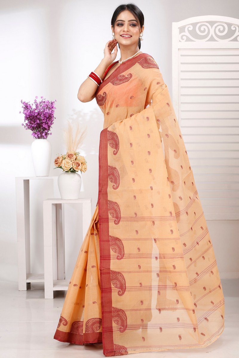 Cream Pure Cotton Epto Shonko Tant Saree (1476)