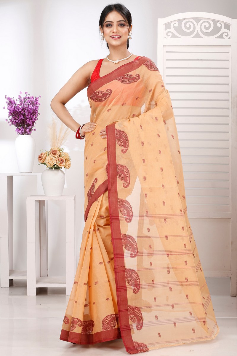 Cream Pure Cotton Epto Shonko Tant Saree (1476)