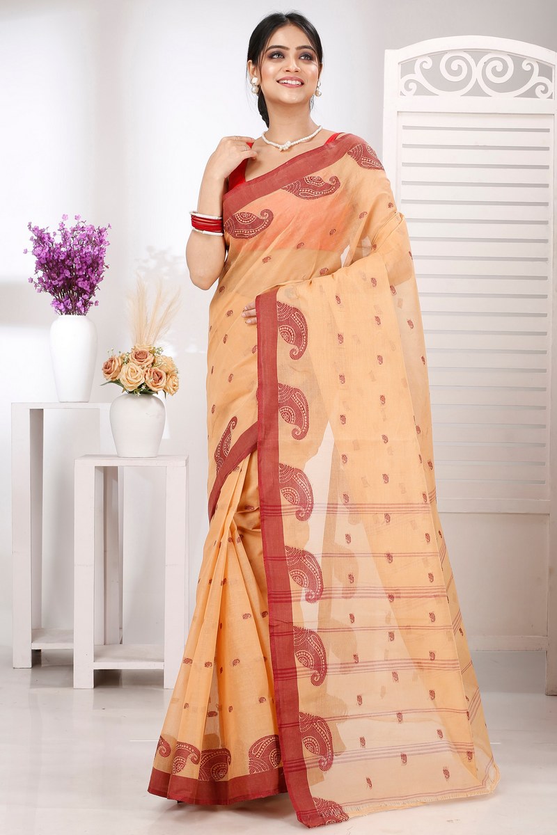 Cream Pure Cotton Epto Shonko Tant Saree (1476)